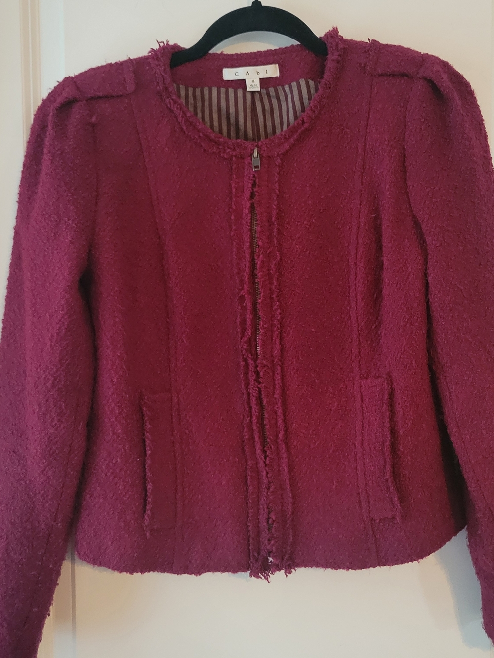 CAbi Women's Magenta Bouclé Zip Jacket